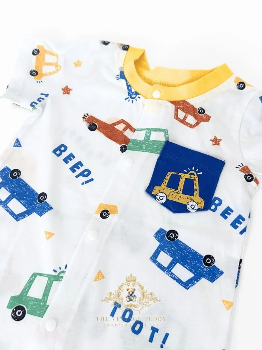 NWT Cute Boys One-piece Sleep N' Play Romper Cars Go Beep! Toot! Colorful 0-3M
